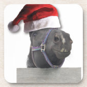 Weihnachtspferd Weihnachtsmannmütze Getränkeuntersetzer (Vorderseite)