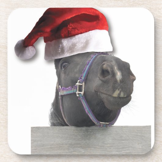 Weihnachtspferd Weihnachtsmannmütze Getränkeuntersetzer (Vorderseite)