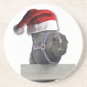 Weihnachtspferd Weihnachtsmannmütze Getränkeuntersetzer