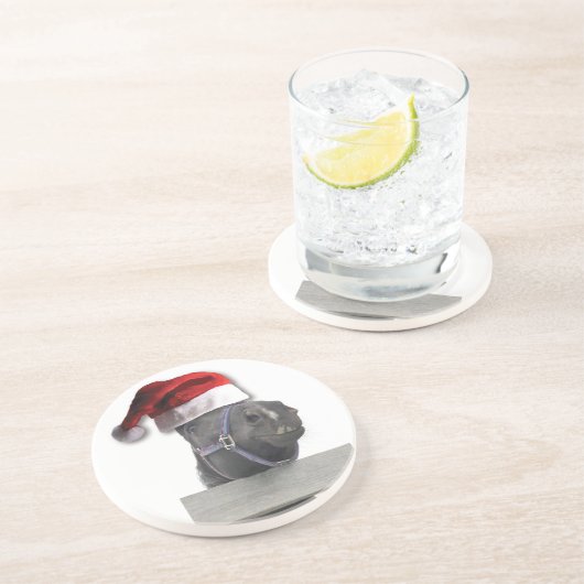 Weihnachtspferd Weihnachtsmannmütze Getränkeuntersetzer (Seite)