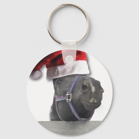 Weihnachtspferd Weihnachtsmannmütze Schlüsselanhänger (Vorderseite)
