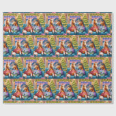 Weihnachtspferde auf Sofa mit Trailer Wunschbuch Geschenkpapier (Flach)