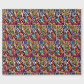 Weihnachtspferde auf Sofa mit Trailer Wunschbuch Geschenkpapier (Flach)