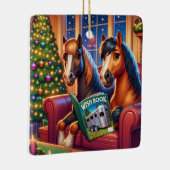 Weihnachtspferde auf Sofa mit Trailer Wunschbuch Keramikornament (Rechts)