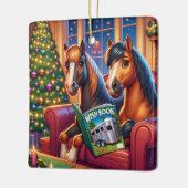 Weihnachtspferde auf Sofa mit Trailer Wunschbuch Keramikornament (Links)