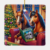 Weihnachtspferde auf Sofa mit Trailer Wunschbuch Keramikornament (Rückseite)