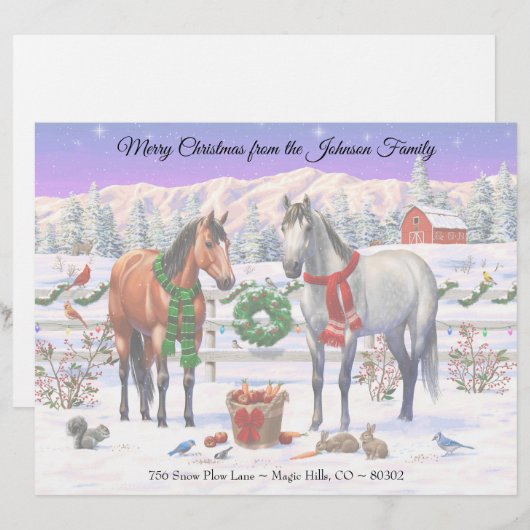 Weihnachtspferde im Schnee Briefbogen (Vorne/Hinten)