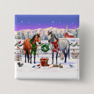 Weihnachtspferde im Schnee Button