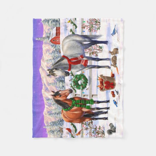 Weihnachtspferde im Schnee Fleecedecke (Vorderseite)