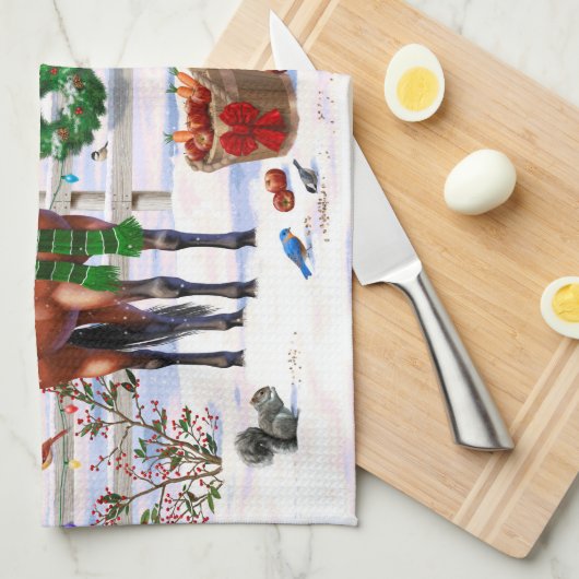 Weihnachtspferde im Schnee Geschirrtuch (Viertel Falte)