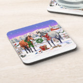 Weihnachtspferde im Schnee Getränkeuntersetzer (Linke Seite)