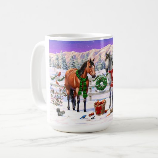 Weihnachtspferde im Schnee Kaffeetasse (Vorderseite Links)
