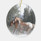 Weihnachtspferde im Schnee laufen Keramikornament (Links)