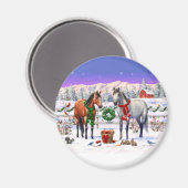 Weihnachtspferde im Schnee Magnet (Vorderseite/Rückseite)