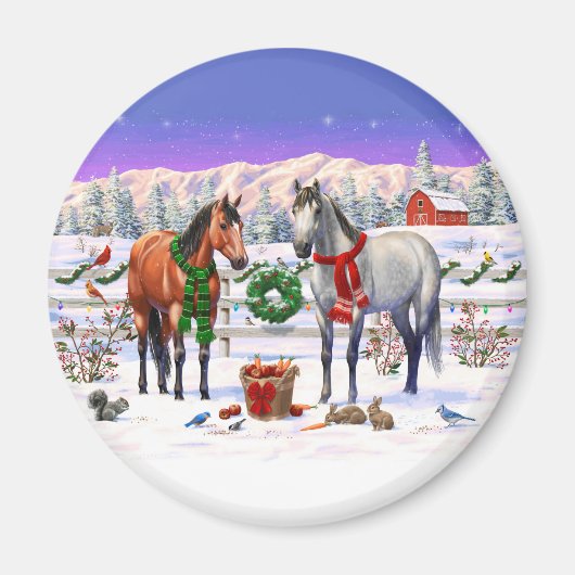 Weihnachtspferde im Schnee Magnet (Vorne)