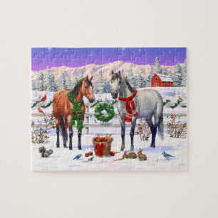 Weihnachtspferde im Schnee Puzzle