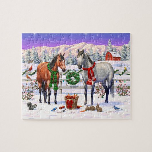 Weihnachtspferde im Schnee Puzzle (Horizontal)