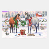 Weihnachtspferde im Schnee Rechteckiger Aufkleber (Vorderseite)