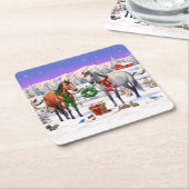 Weihnachtspferde im Schnee Rechteckiger Pappuntersetzer (angewinkelt)