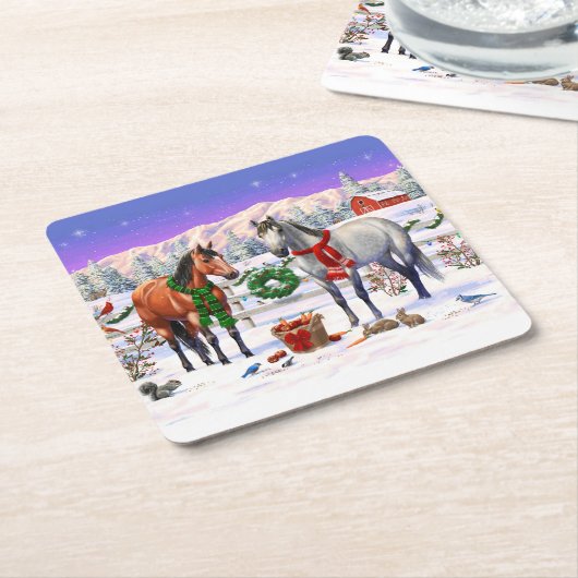 Weihnachtspferde im Schnee Rechteckiger Pappuntersetzer (angewinkelt)