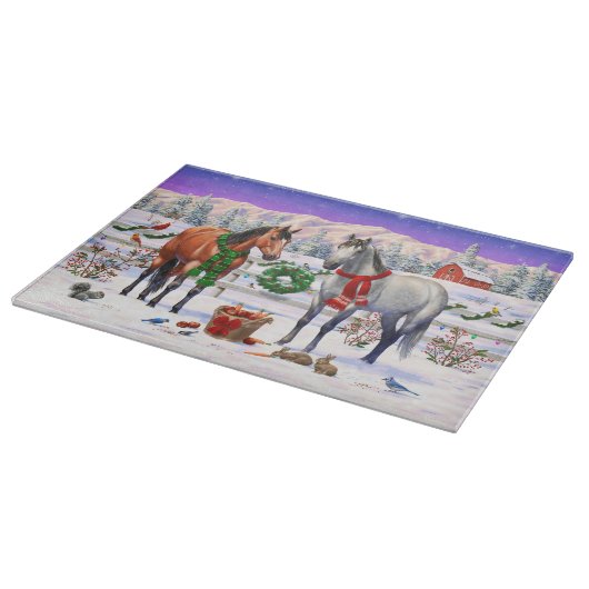 Weihnachtspferde im Schnee Schneidebrett (Ecke)
