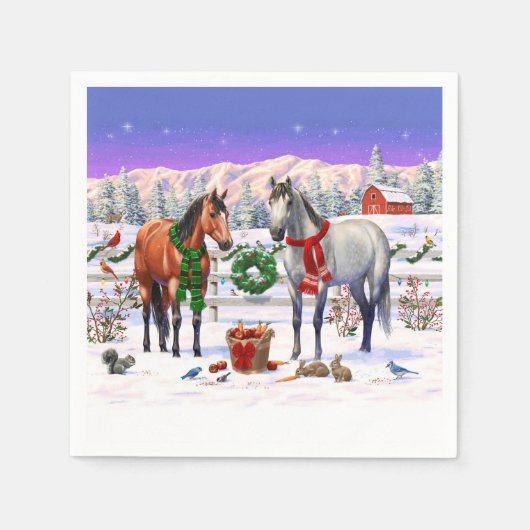 Weihnachtspferde im Schnee Serviette (Vorderseite)