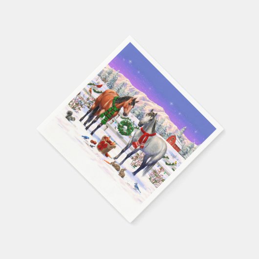 Weihnachtspferde im Schnee Serviette (Ecke)