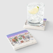 Weihnachtspferde im Schnee Steinuntersetzer (Seitenansicht)