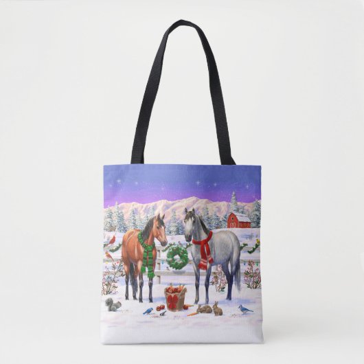 Weihnachtspferde im Schnee Tasche (Vorderseite)