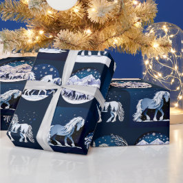 Weihnachtspferde in Blau Geschenkpapier