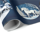 Weihnachtspferde in Blau Geschenkpapier (Rolleneckpunkt)