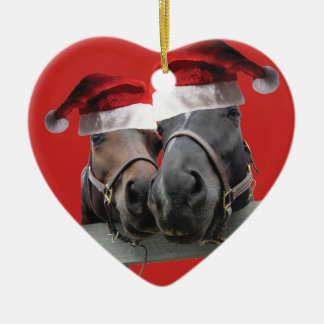 Weihnachtspferde in Santa Claus Hats Keramik Ornament