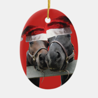 Weihnachtspferde in Santa Claus Hats Keramik Ornament