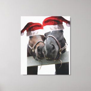 Weihnachtspferde in Santa Claus Hats Leinwanddruck