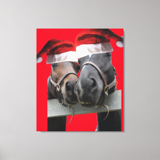 Weihnachtspferde in Santa Claus Hats Leinwanddruck