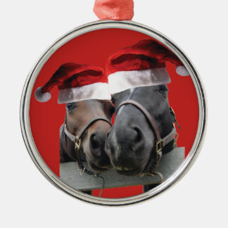 Weihnachtspferde in Santa Claus Hats Ornament Aus Metall