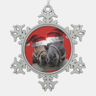 Weihnachtspferde in Santa Claus Hats Schneeflocken Zinn-Ornament