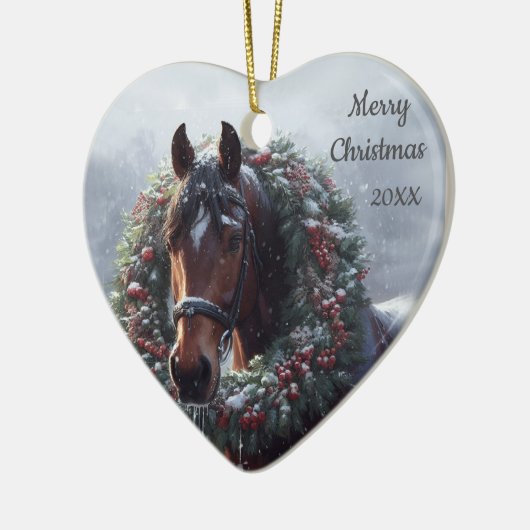 Weihnachtspferde Liebe Kunst Keramik Ornament (Links)