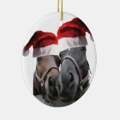 Weihnachtspferde mit Weihnachtsmann Hat Keramik Ornament (Rechts)
