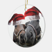 Weihnachtspferde mit Weihnachtsmann Hat Keramik Ornament (Links)