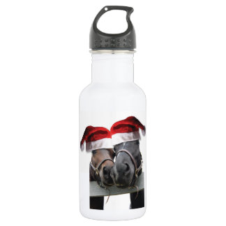 Weihnachtspferde mit Weihnachtsmannmützen Edelstahlflasche