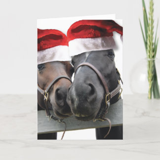 Weihnachtspferde mit Weihnachtsmannmützen Feiertagskarte