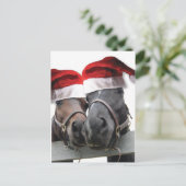 Weihnachtspferde mit Weihnachtsmannmützen Feiertagspostkarte (Stehend Vorderseite)
