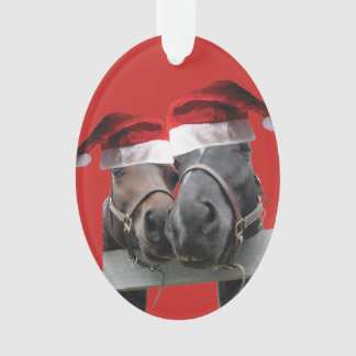 Weihnachtspferde mit Weihnachtsmannmützen Ornament