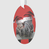 Weihnachtspferde mit Weihnachtsmannmützen Ornament (Vorderseite)