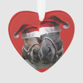 Weihnachtspferde mit Weihnachtsmannmützen Ornament