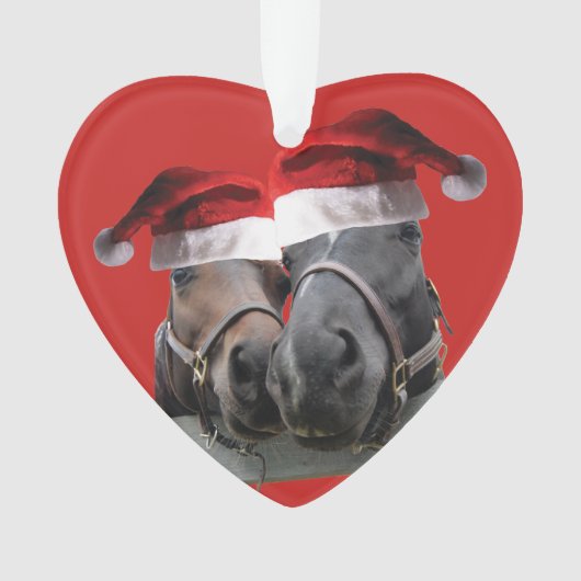 Weihnachtspferde mit Weihnachtsmannmützen Ornament (Vorderseite)