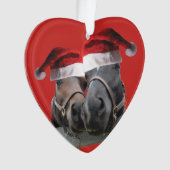 Weihnachtspferde mit Weihnachtsmannmützen Ornament (Vorderseite)