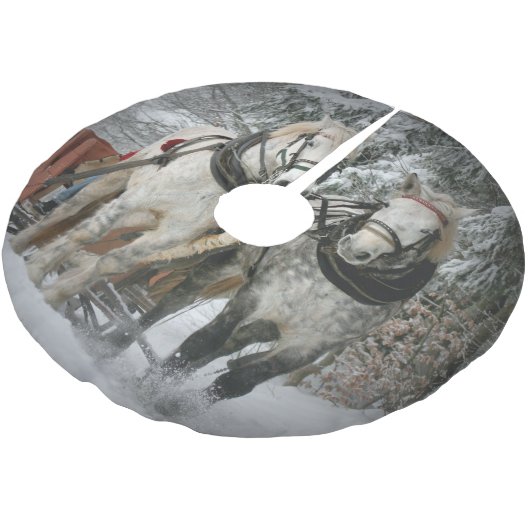 Weihnachtspferde Polyester Weihnachtsbaumdecke (Schrägansicht)