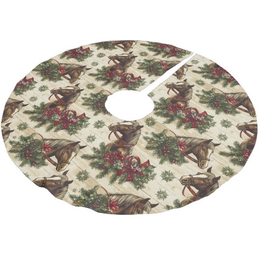 Weihnachtspferde Polyester Weihnachtsbaumdecke (Schrägansicht)